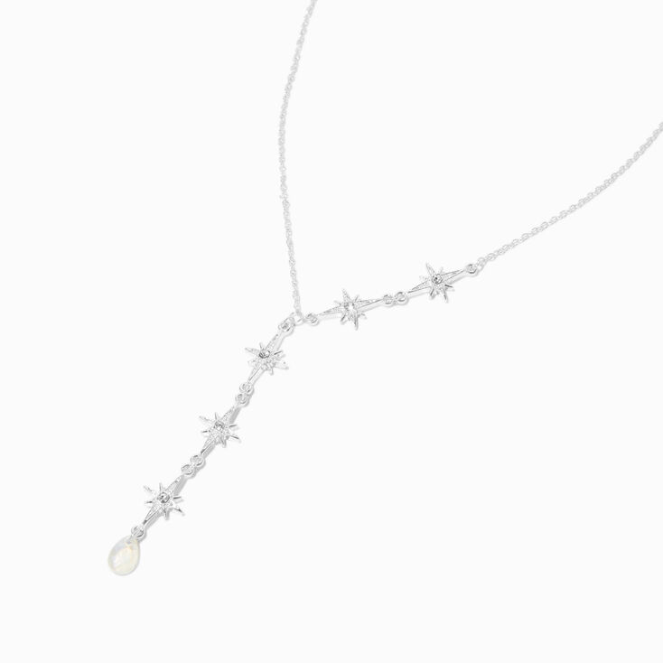 Collier en Y &eacute;toile asym&eacute;trique couleur argent&eacute;e,