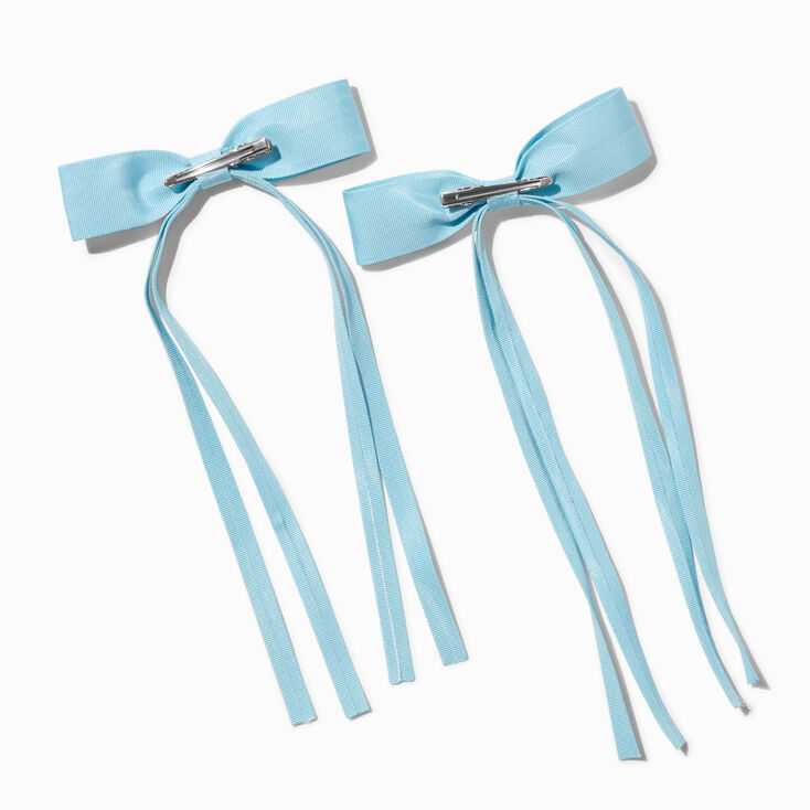 Blue Grosgrain Ribbon Long Tail Hair Bow Clips - 2 Pack,