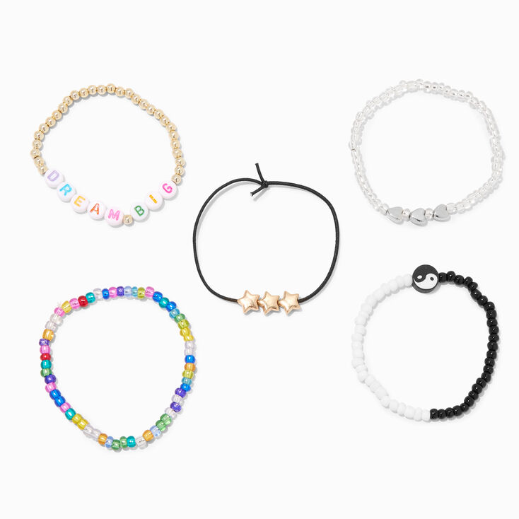 &quot;Dream Big&quot; Beaded Stretch Bracelet Set - 5 Pack,