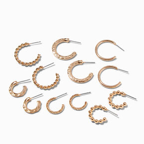 Gold-tone Textured Huggie Hoops - 6 Pack,