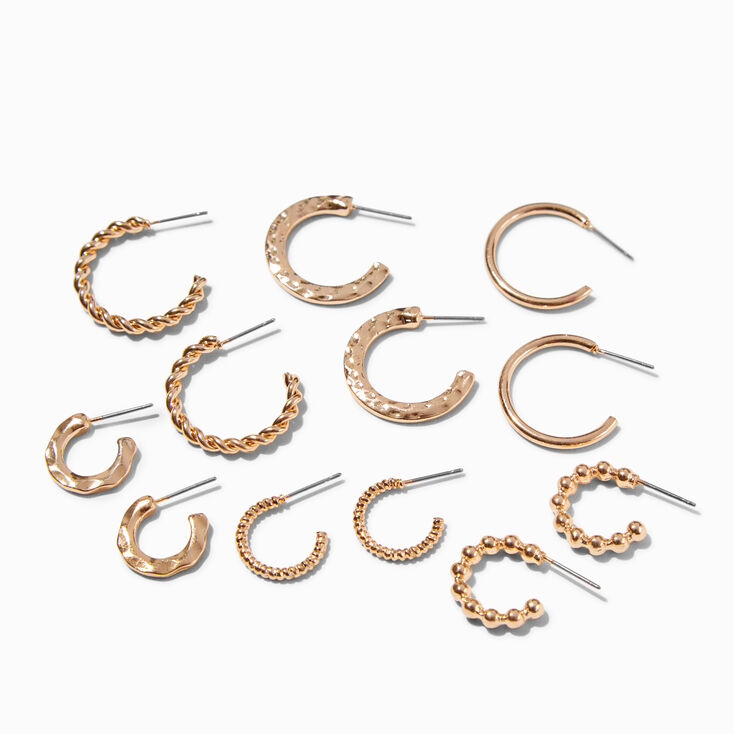 Gold-tone Textured Huggie Hoops - 6 Pack,