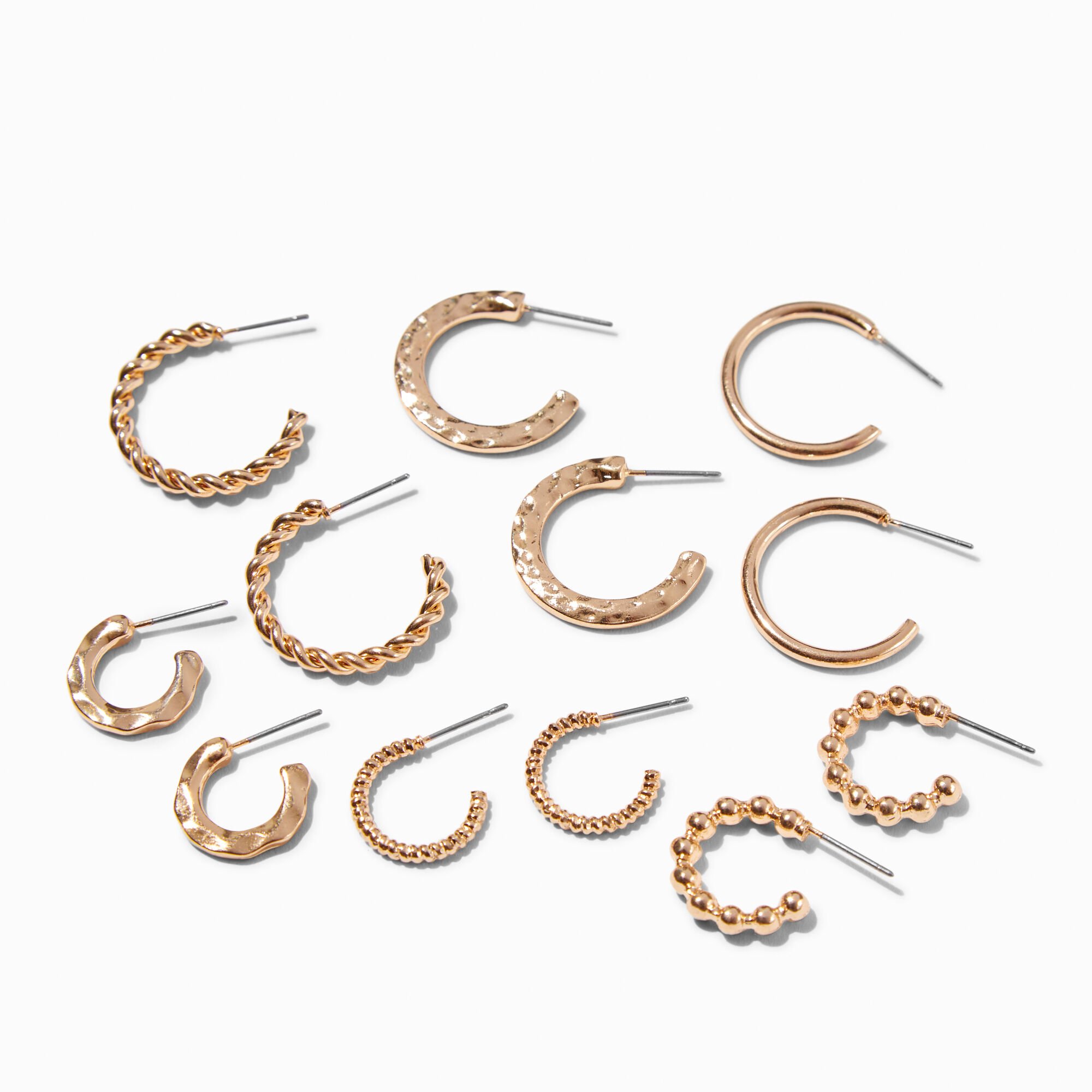 View Claires Textured Huggie Hoops 6 Pack Gold information