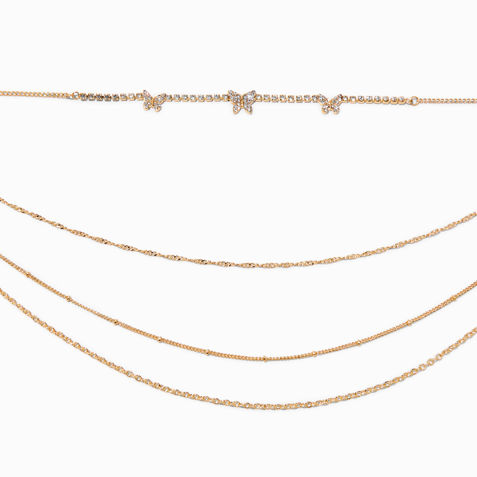 View Claires Tone Crystal Butterfly Choker MultiStrand Necklace Gold information