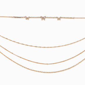 Gold-tone Crystal Butterfly Choker Multi-Strand Necklace ,