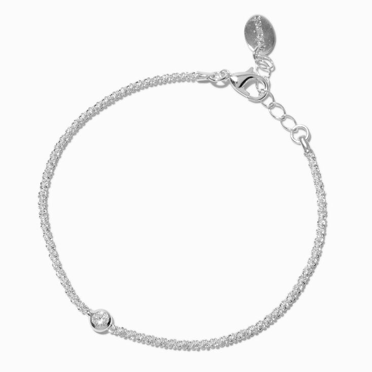 Silver-tone Cubic Zirconia Bezel Laser Cut Bracelet,