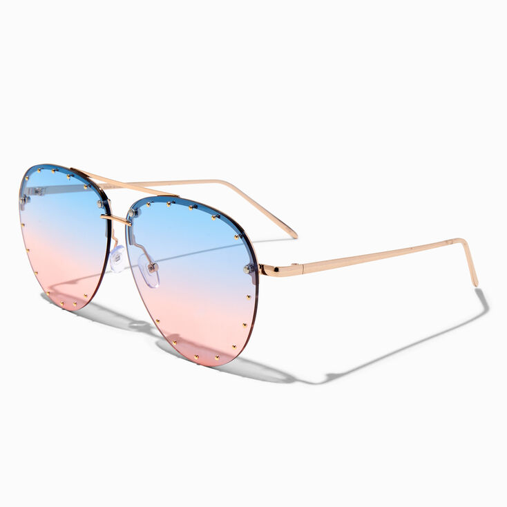 Studded Gold Round Faded Lens Sunglasses,