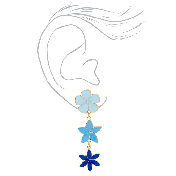 Gold 2.5&quot; Ombre Flower Linear Drop Earrings  - Blue,