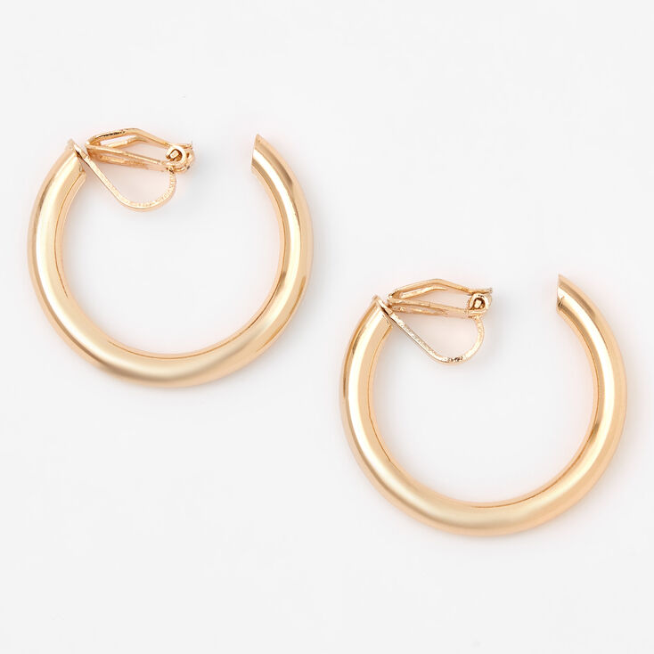 Gold-tone 30MM Tube Clip On Hoop Earrings,