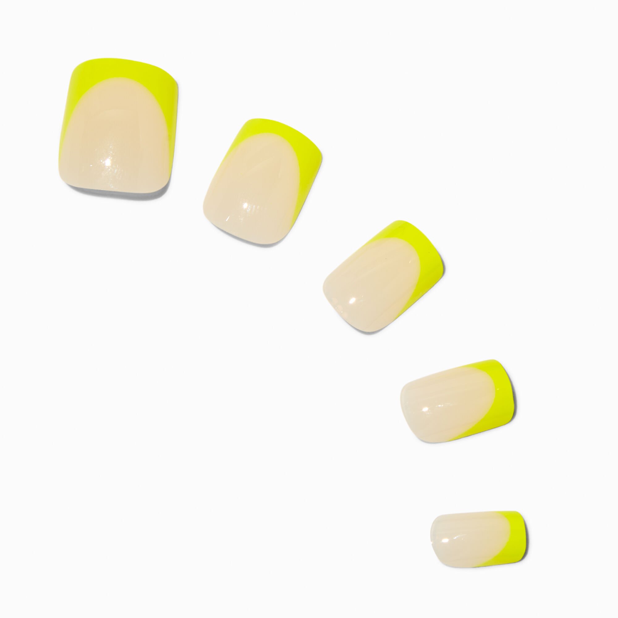 Faux ongles vegan carrés moyens French manucure jaunes - Lot de 24,