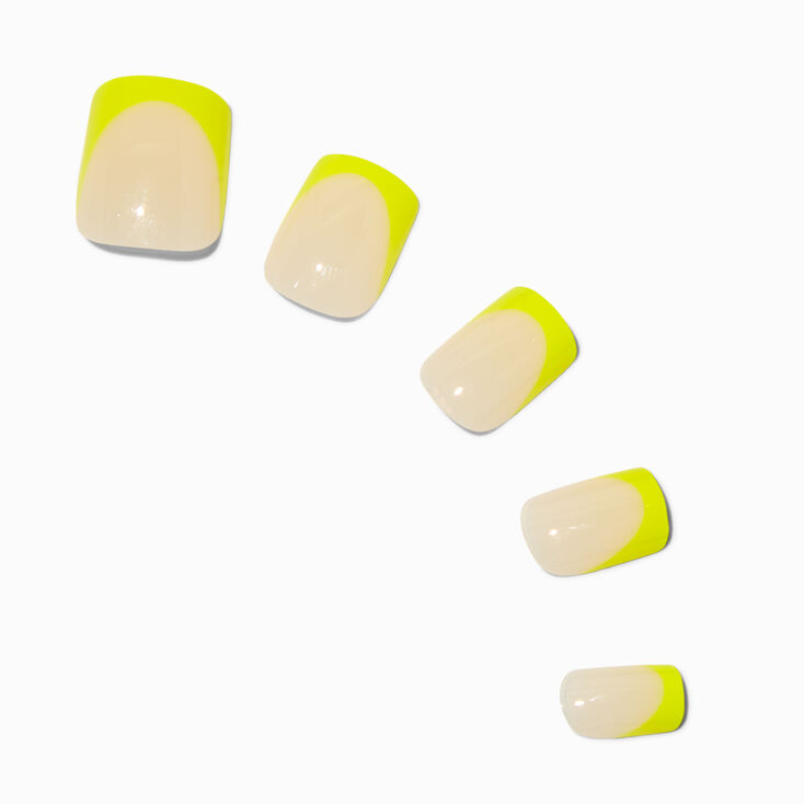 Yellow French Tip Medium Square Vegan Faux Nail Set - 24 Pack,