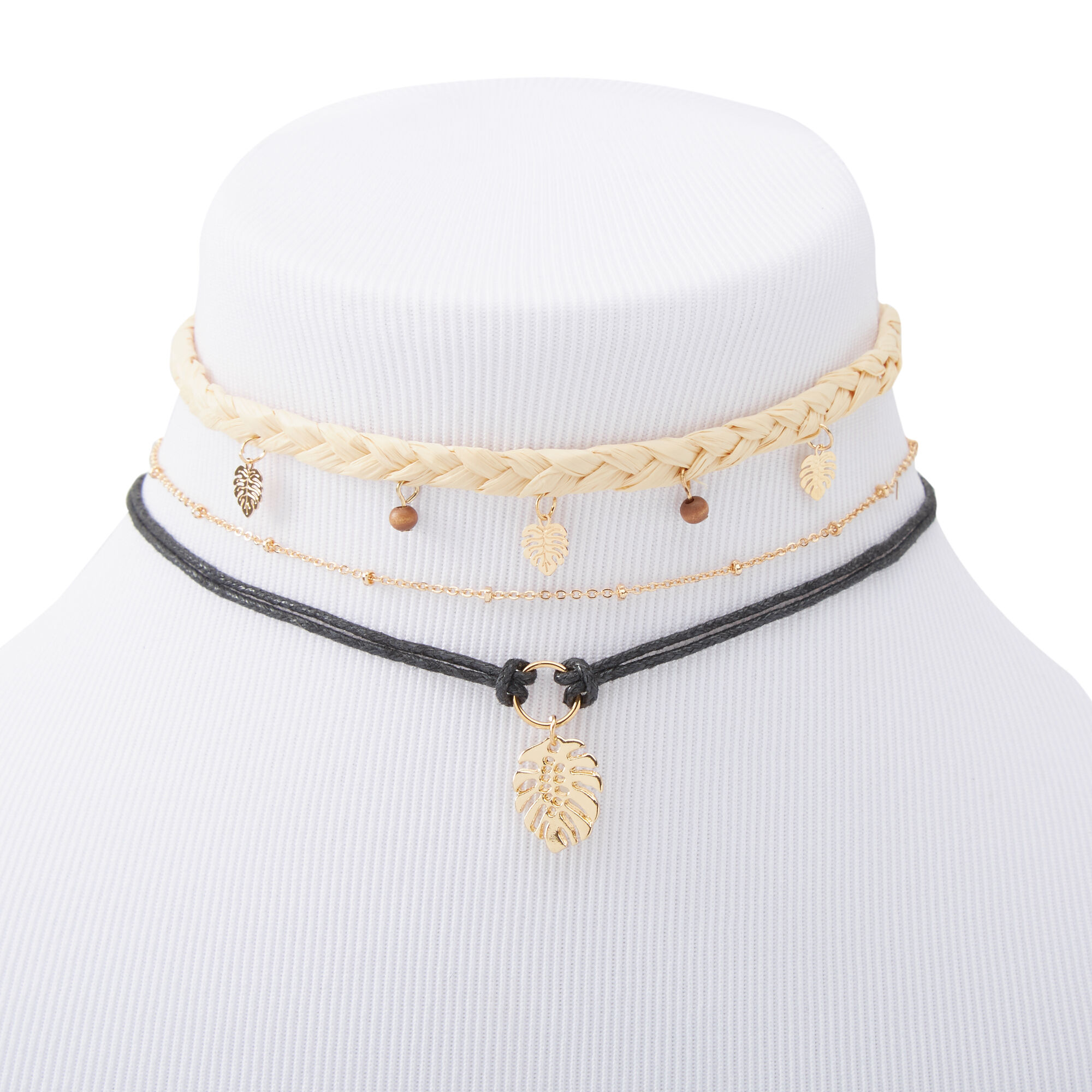 Palm Leaf Boho Choker Necklaces - 3 Pack,