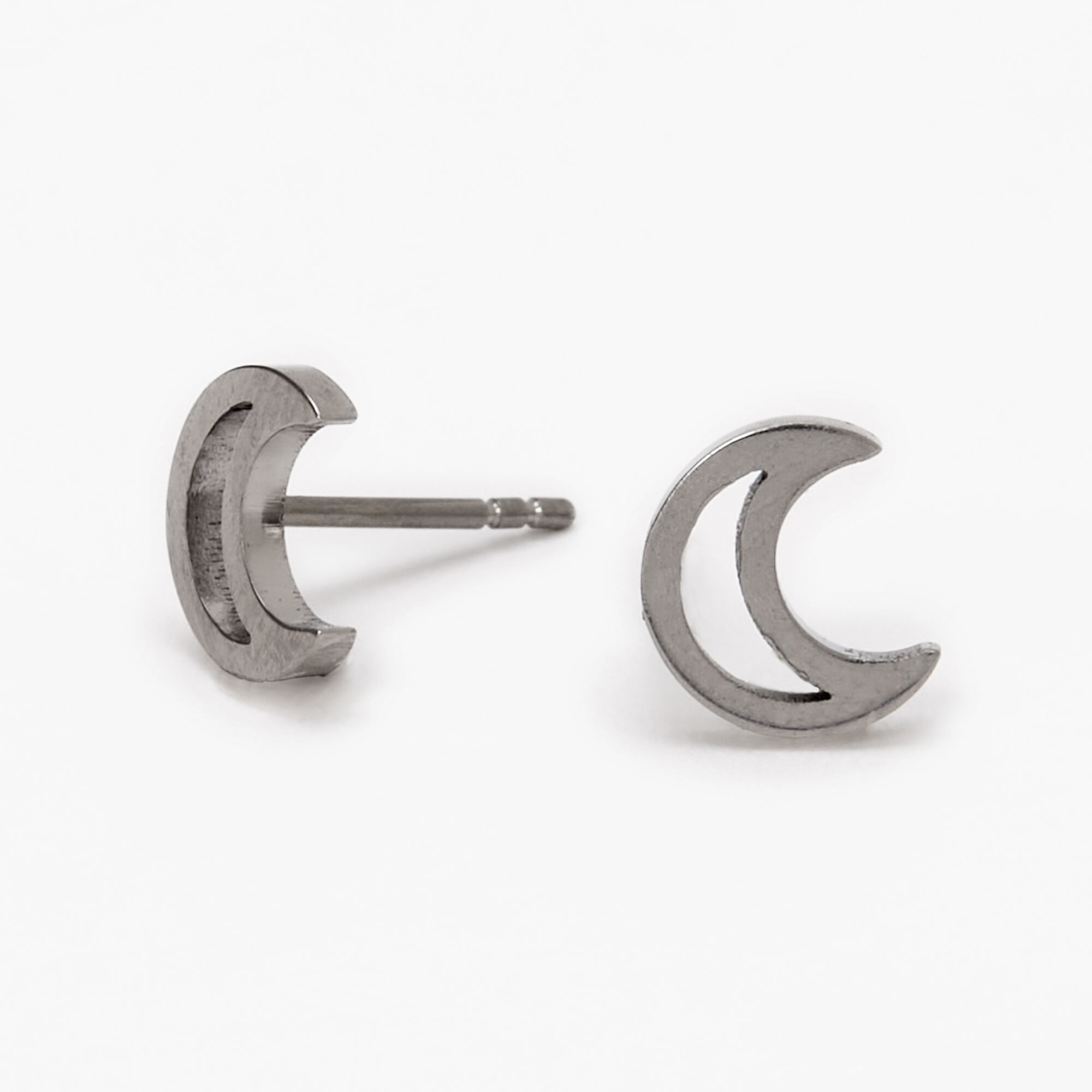 View Claires Titanium Open Moon Stud Earrings Silver information