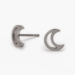 Silver Titanium Open Moon Stud Earrings,