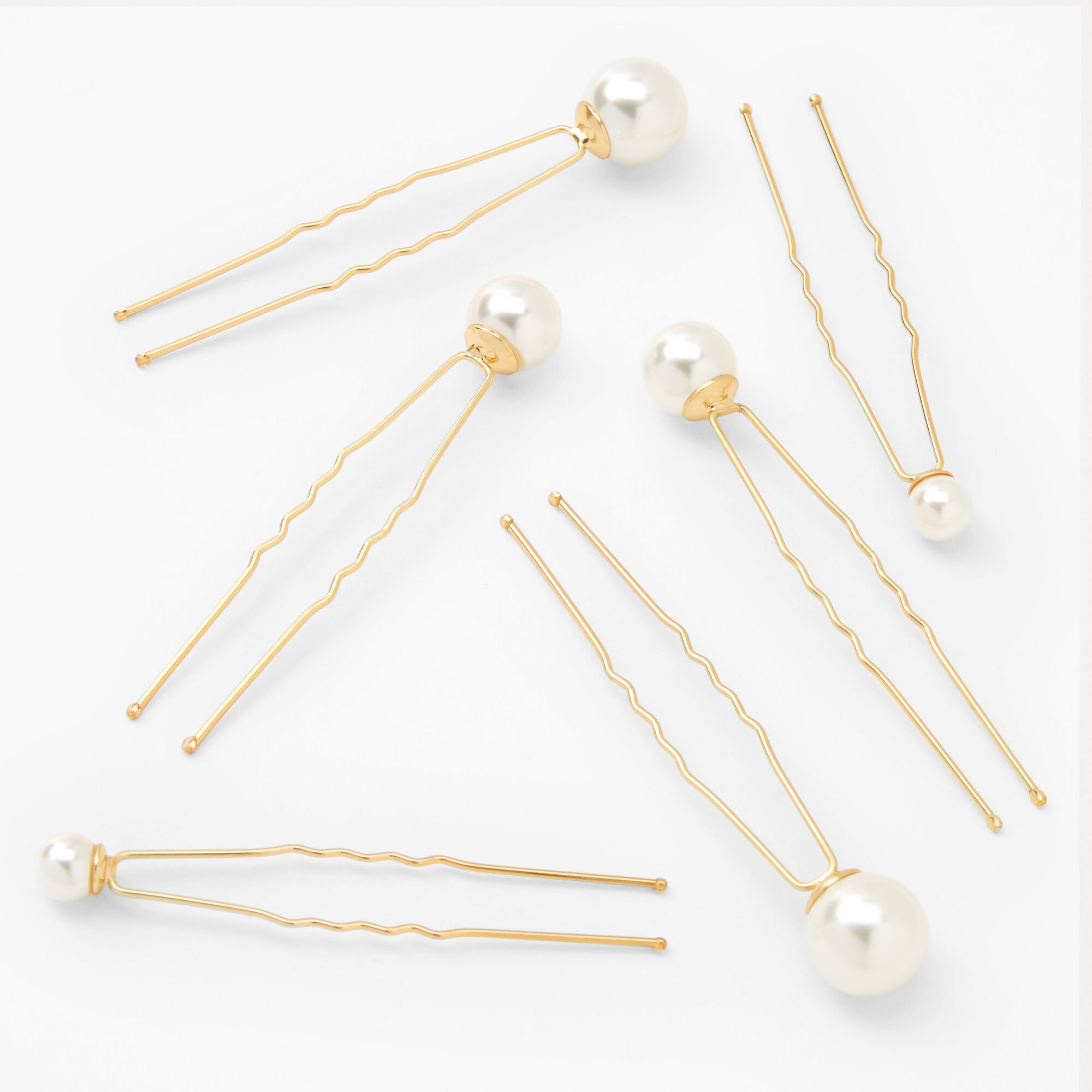 Claire's Épingles à cheveux couleur dorée avec perles d'imitation de différentes tailles - Lot de 6