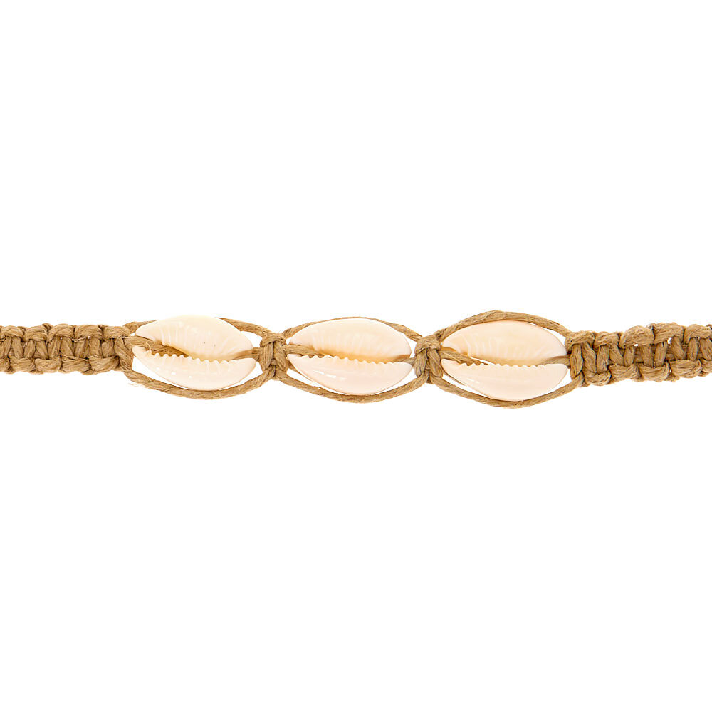 Cowrie Shell Woven Choker Necklace - Tan,