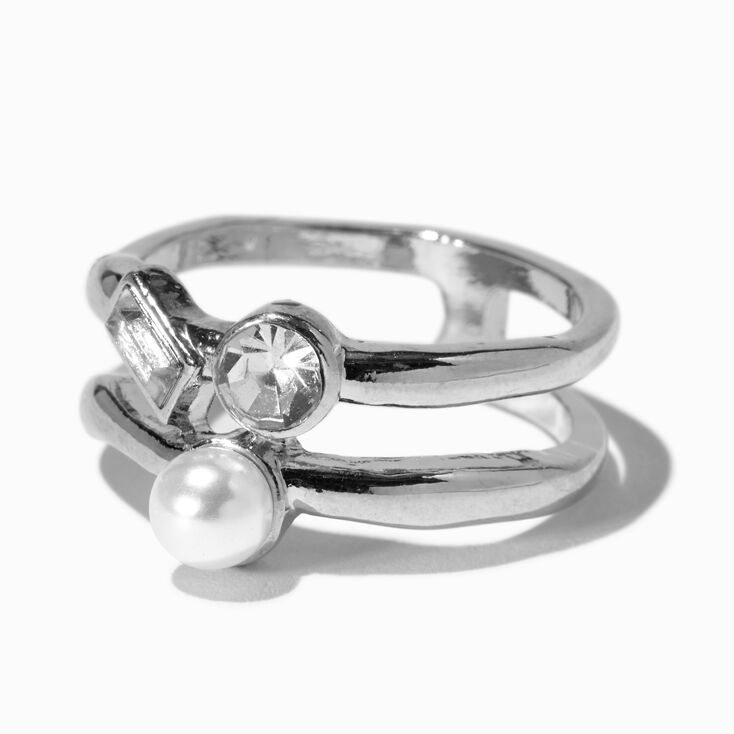 Silver-tone Molten Statement Rings - 4 Pack ,