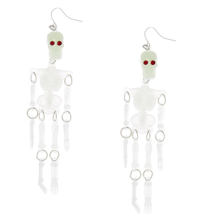 4&quot; Glow In The Dark Dangling Skeleton Drop Earrings - White,