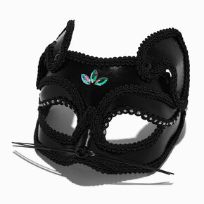 Masque de chat noir avec strass iridescents,