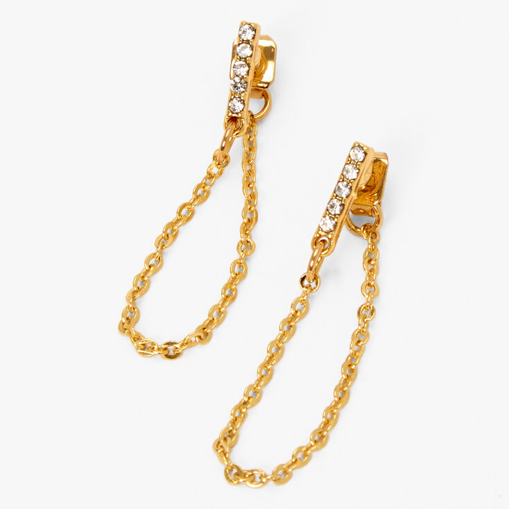 18k Gold Crystal Bar Chain Stud Earrings,