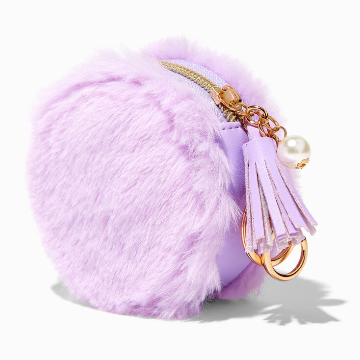 Purple Furry Pearl Initial Coin Purse Keychain - K,