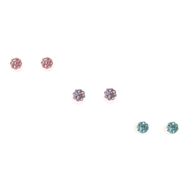 Sterling Silver Pastel Fireball Stud Earrings - 3 Pack,