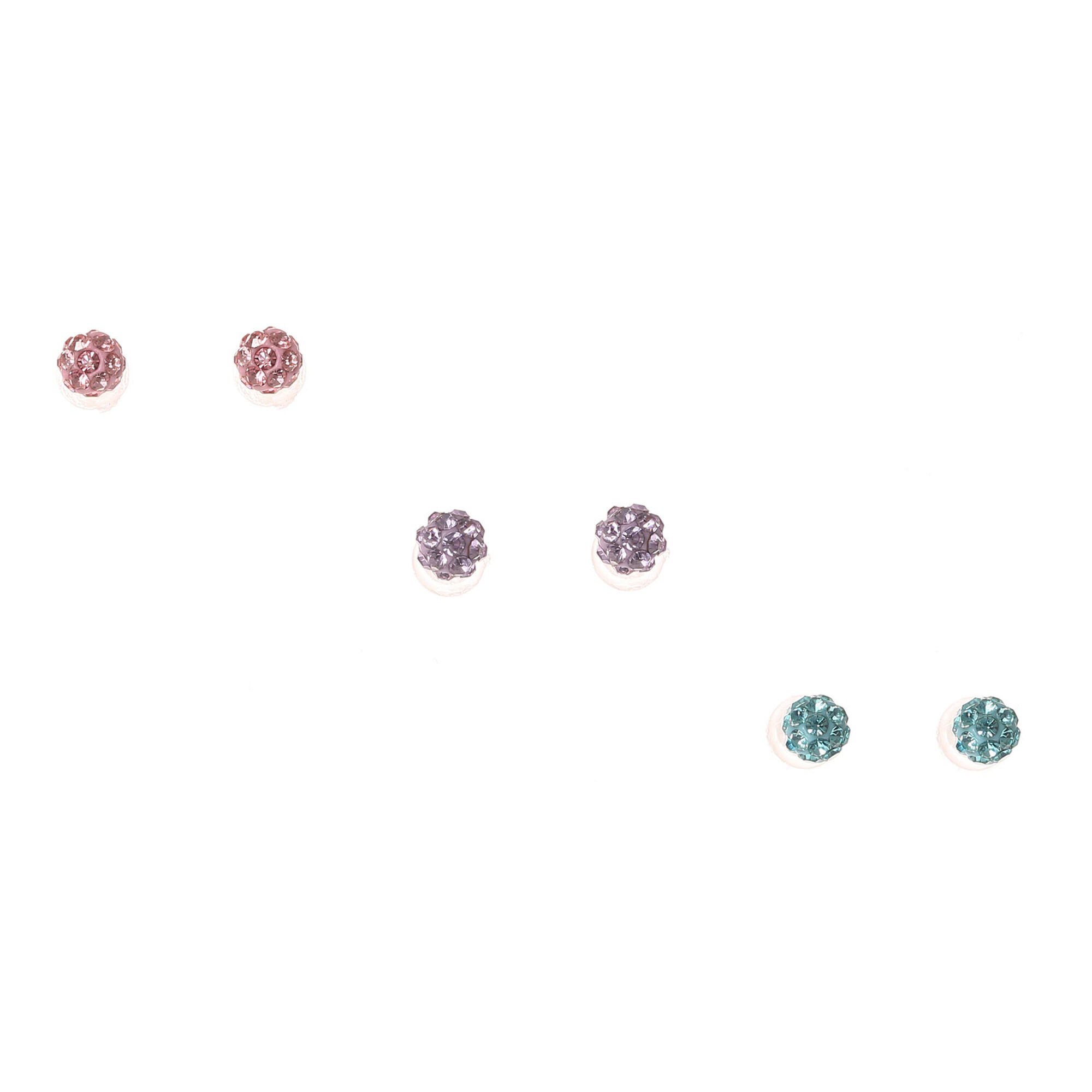 View Claires Pastel Fireball Stud Earrings 3 Pack Silver information