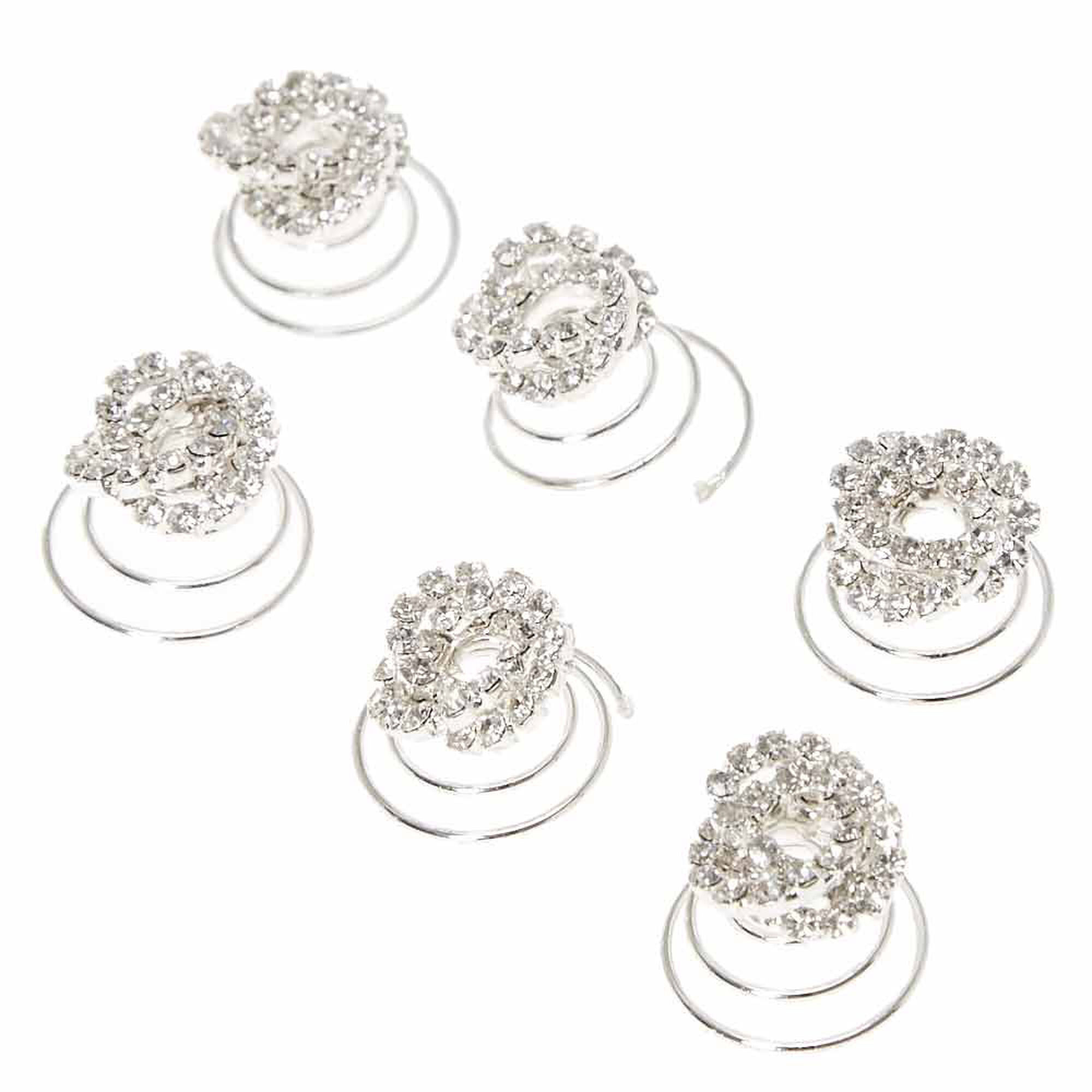 View Claires Twisted Glass Rhinestone Hair Spinners 6 Pack Silver information