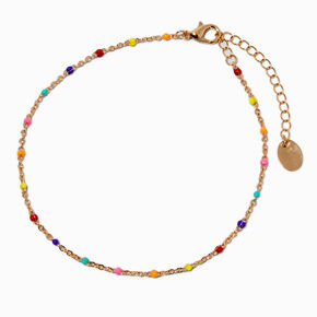 Rainbow Beaded Gold-tone Chain Anklet,
