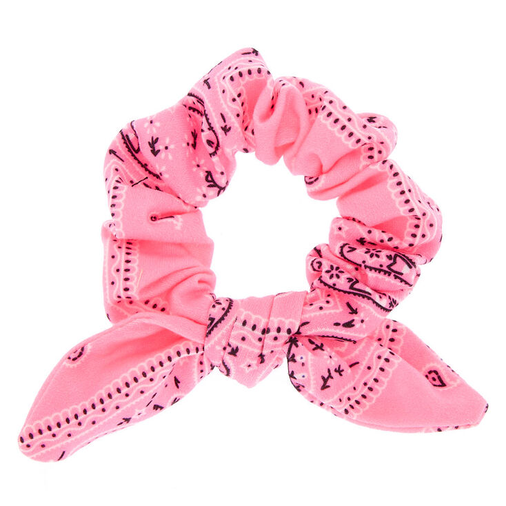 Claire's Chouchou à nœud noué style bandana - Rose fluo