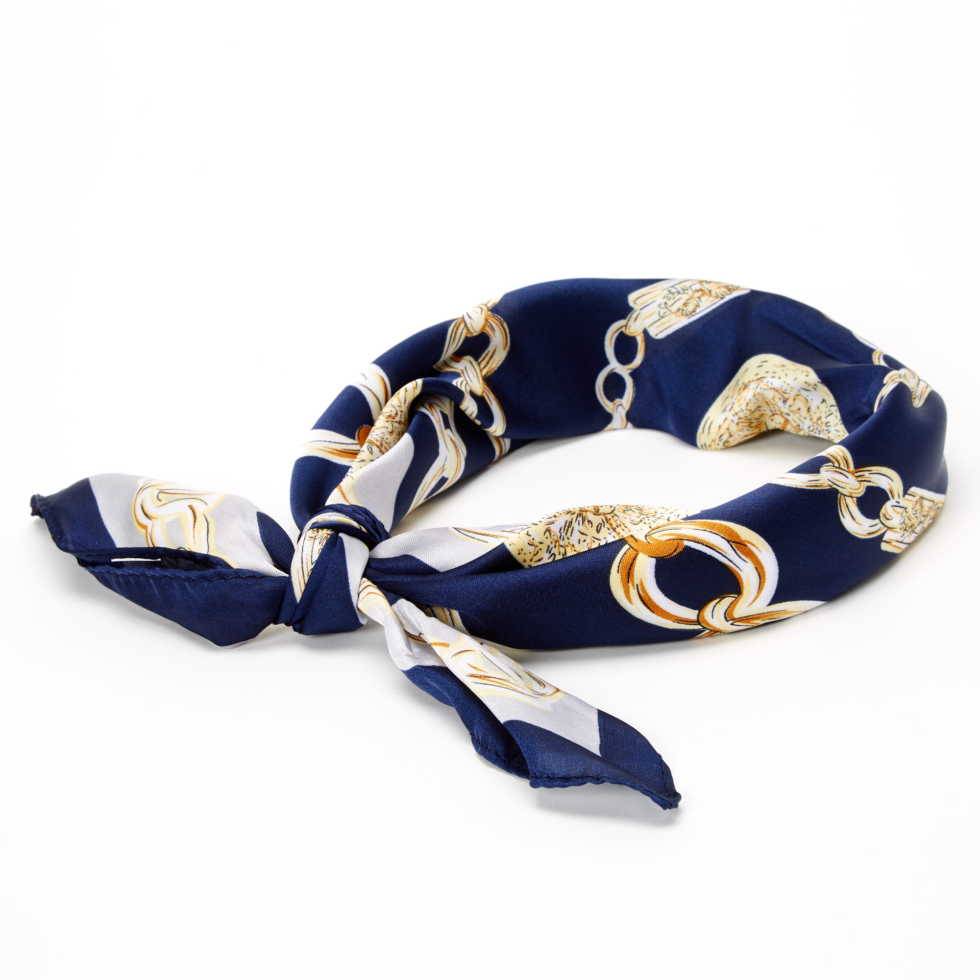 View Claires Chain Print Bandana Headwrap Navy information