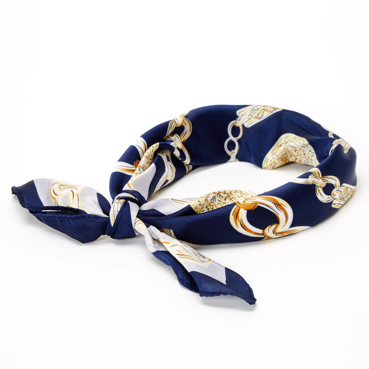 Chain Print Bandana Headwrap - Navy,
