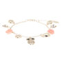Silver Owl Rose Charm Bracelet - Pink,