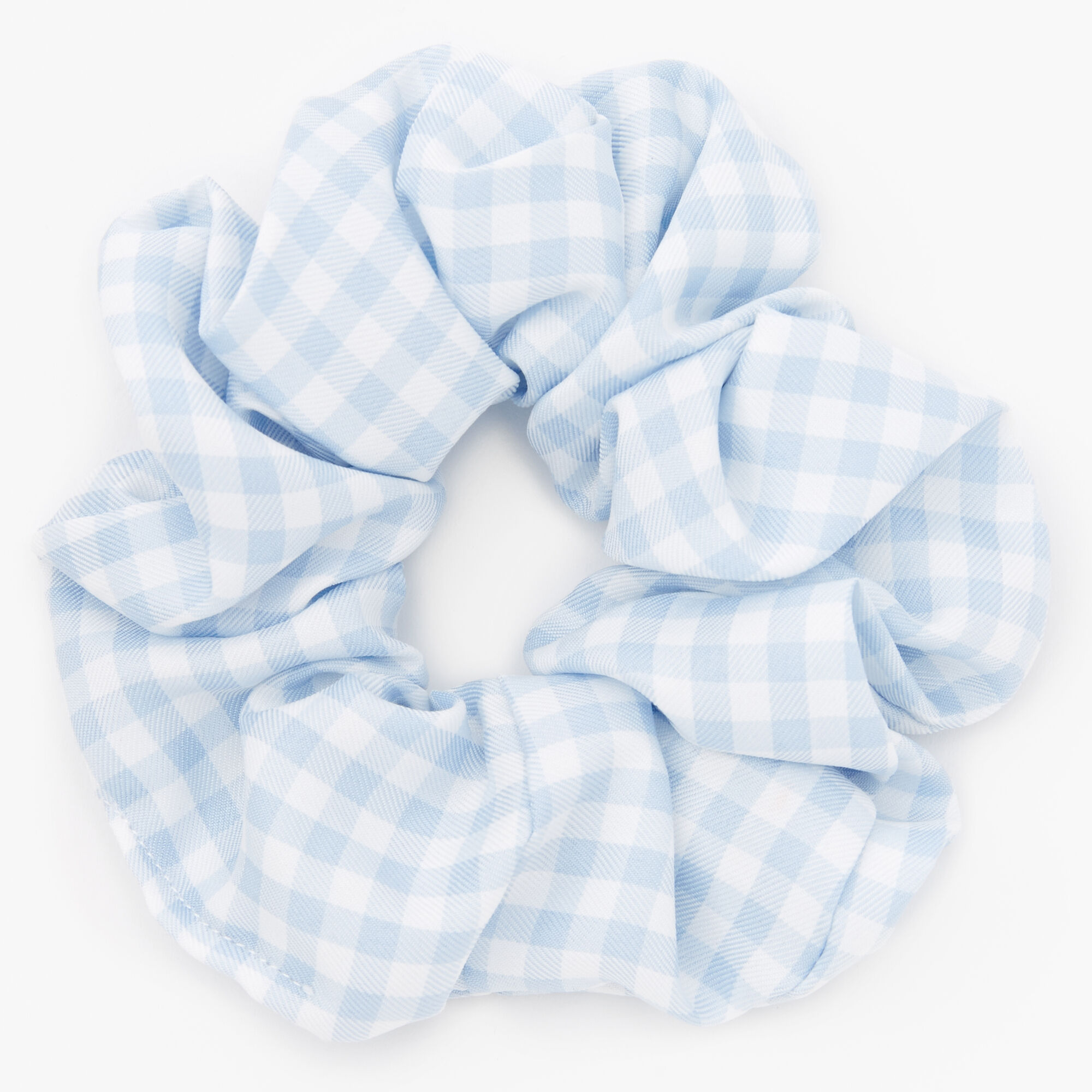 View Claires Medium Gingham Stripe Hair Scrunchie Light Blue information