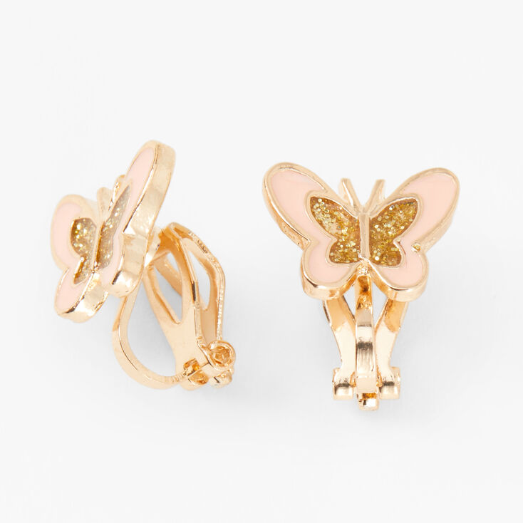 Gold Butterfly Clip On Stud Earrings - Blush,