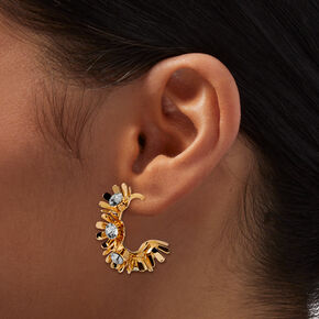 Crystal &amp; Gold-tone Flower Hoop Earrings,