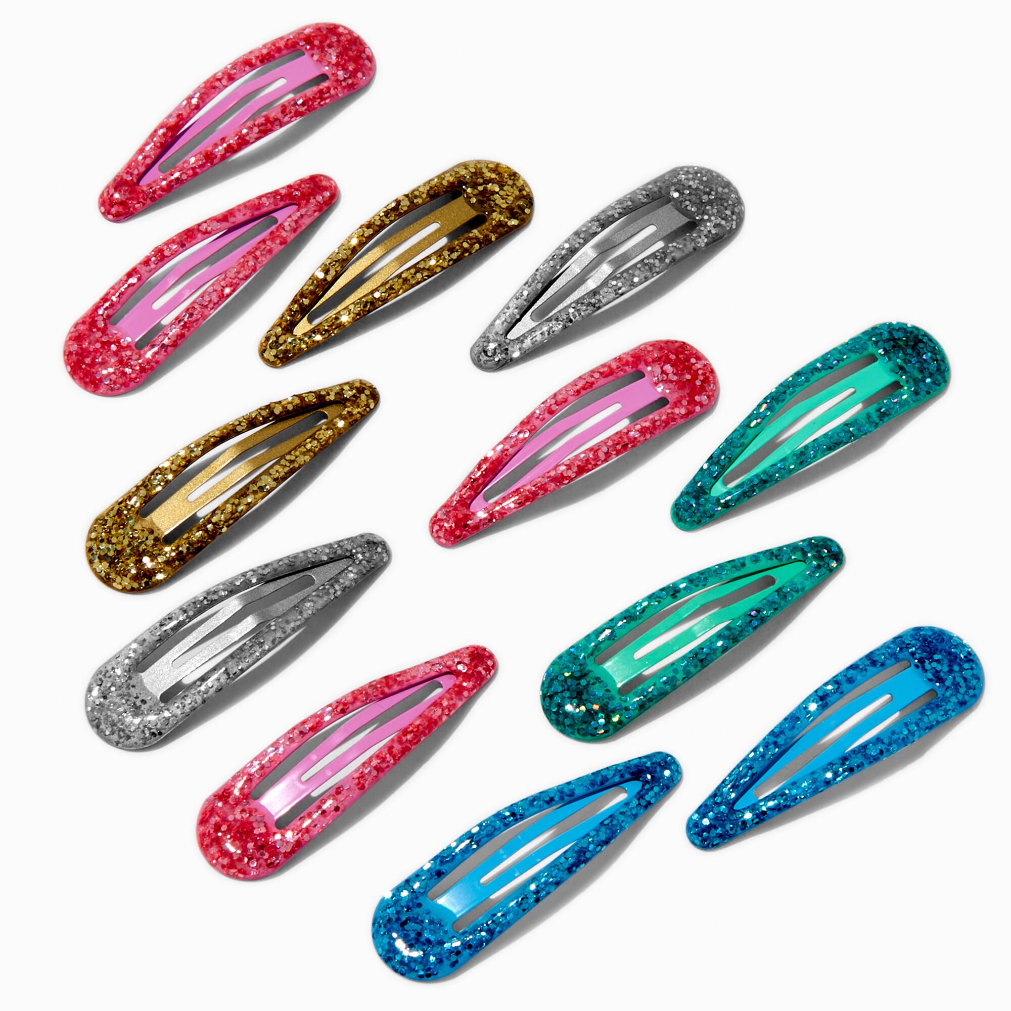 View Claires Bright Glitter Snap Hair Clips 12 Pack Green information