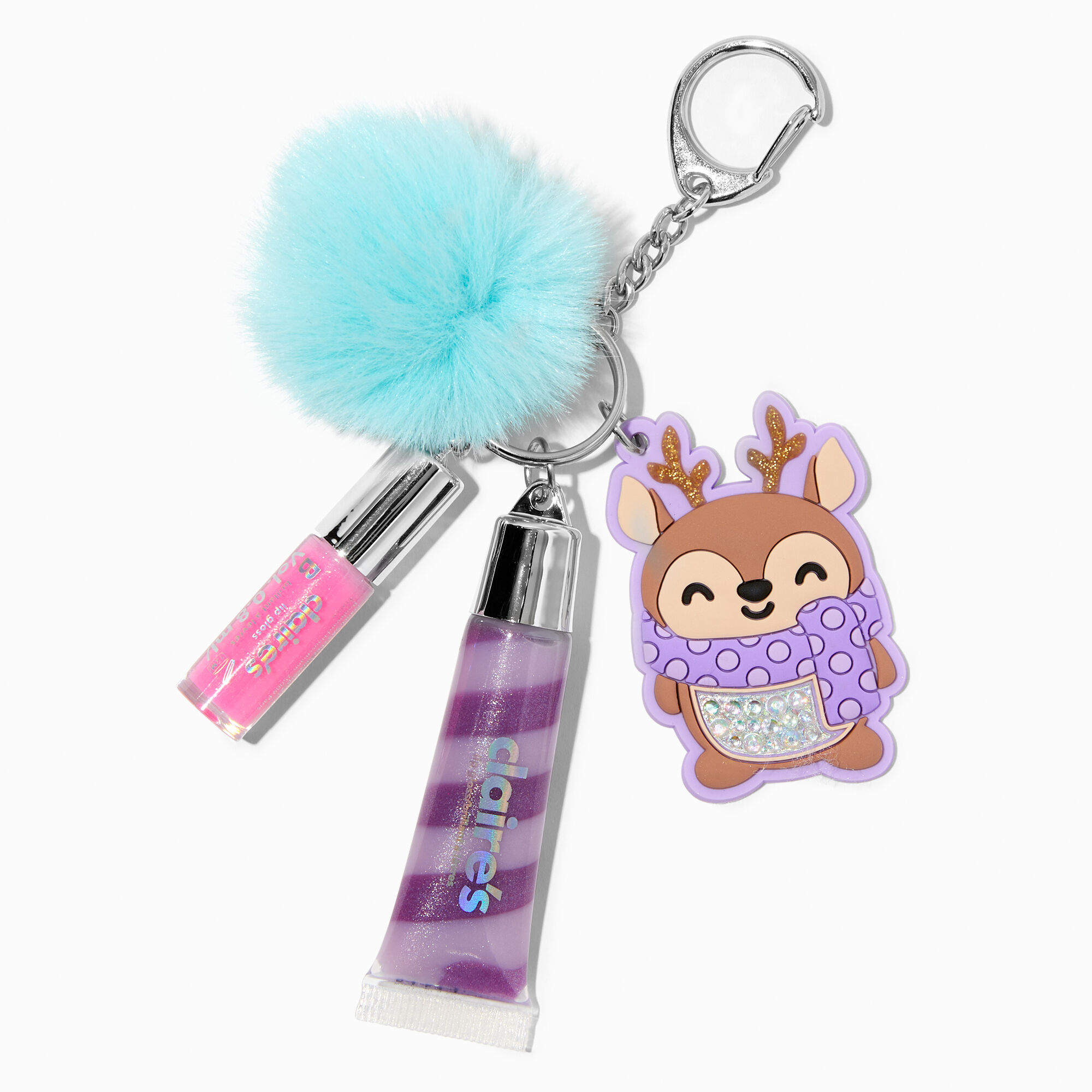 Private Label Lip Gloss Purple Plush Ball Key Chain Waterproof Moisturizing  Lip Gloss With Keychain