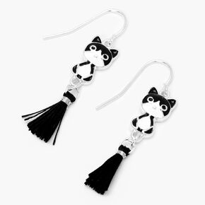 Black and White Cat 3&quot; Tassel Drop Earrings,