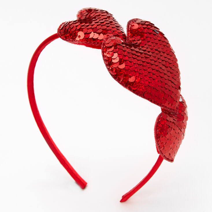 Claire's Serre-tête à sequins réversibles cœurs bouffants - Rouge