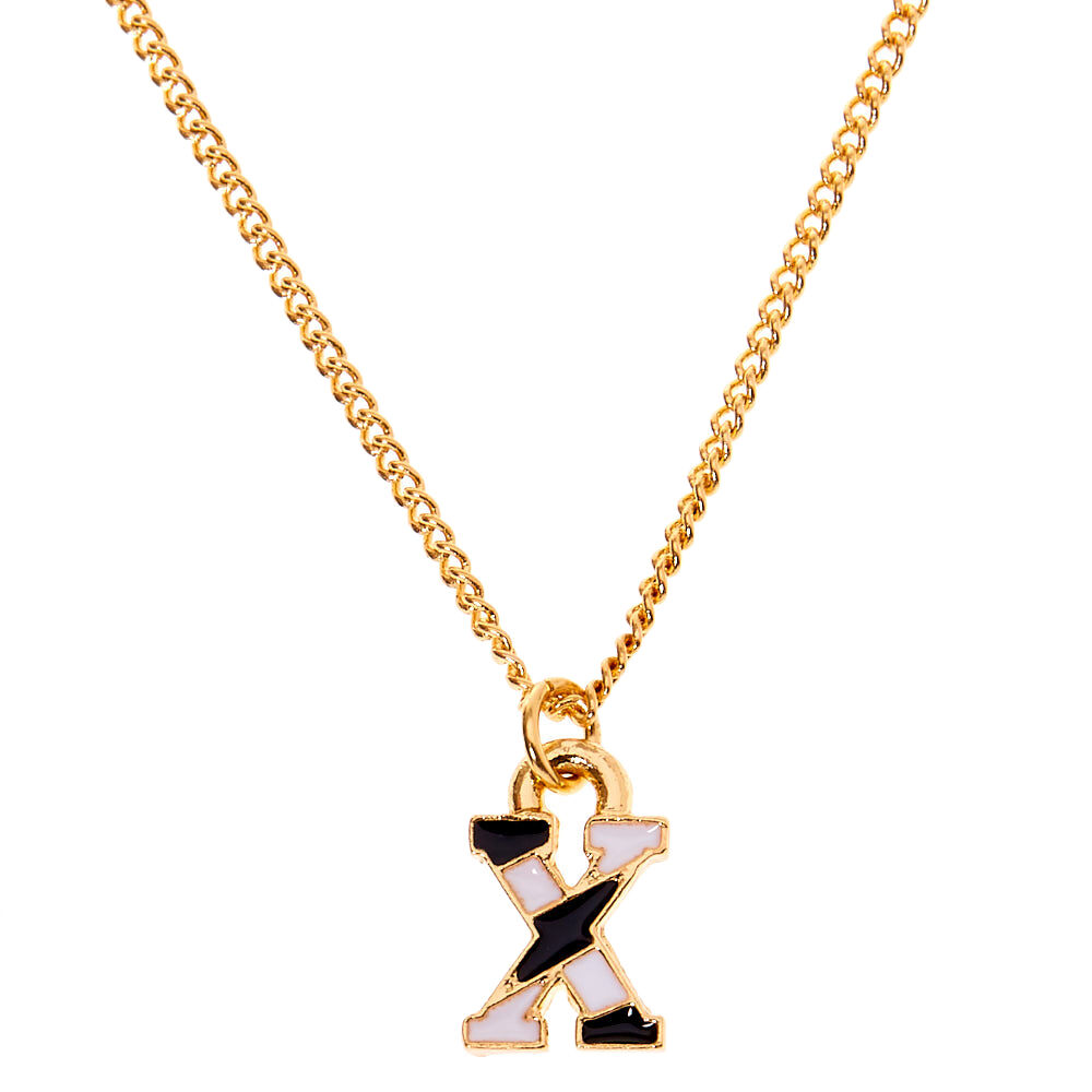 Gold Striped Initial Pendant Necklace - X,