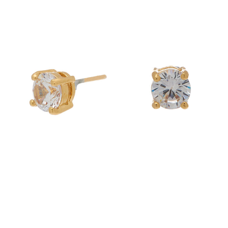 18ct Gold Plated Cubic Zirconia 6mm Round Stud Earrings,