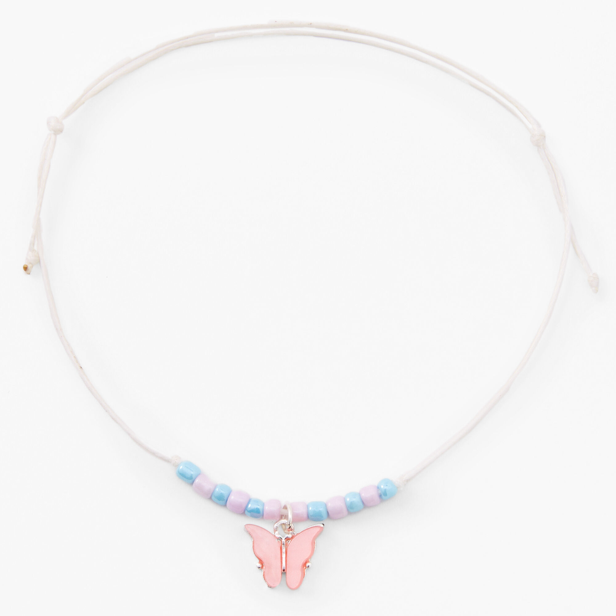 Pink Butterfly Beaded Cord Anklet,