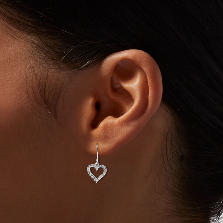 Silver-tone Cubic Zirconia Heart 0.5&quot; Drop Earrings,