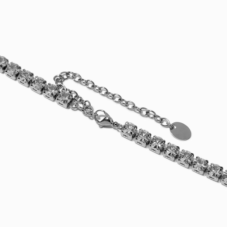 Silver-tone Stainless Steel Cubic Zirconia Cup Chain Necklace