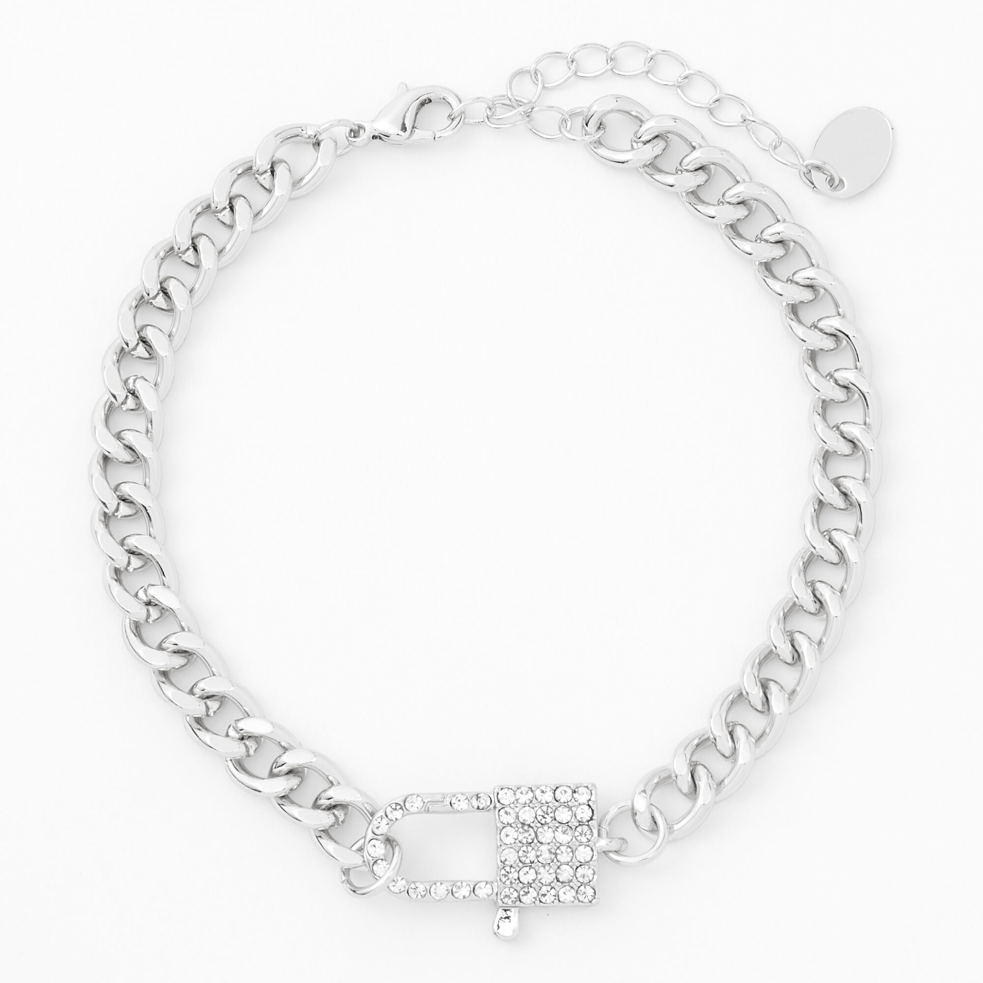 Silver Rhinestone Padlock Chain Link Anklet Claire s US