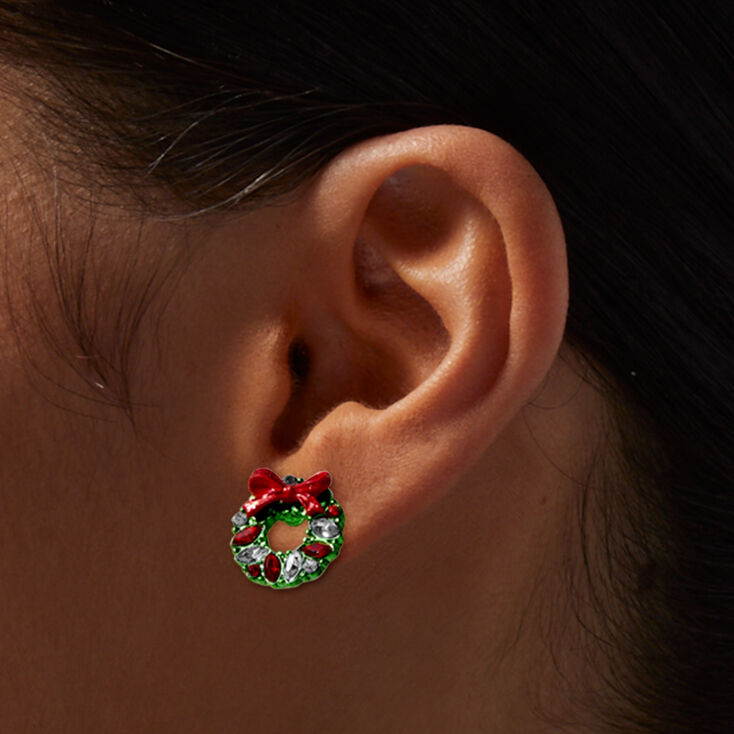 Clous d&#39;oreilles avec strass en couronne de No&euml;l,
