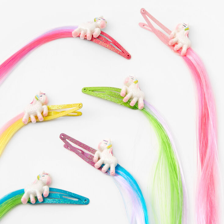 Lot de 6&nbsp;barrettes clic clac licorne avec m&egrave;che de cheveux synth&eacute;tiques pour enfants,