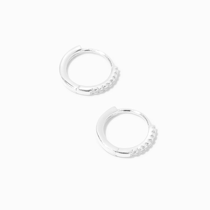 C LUXE by Claire&#39;s Sterling Silver Cubic Zirconia 10MM Clicker Hoop Earrings,