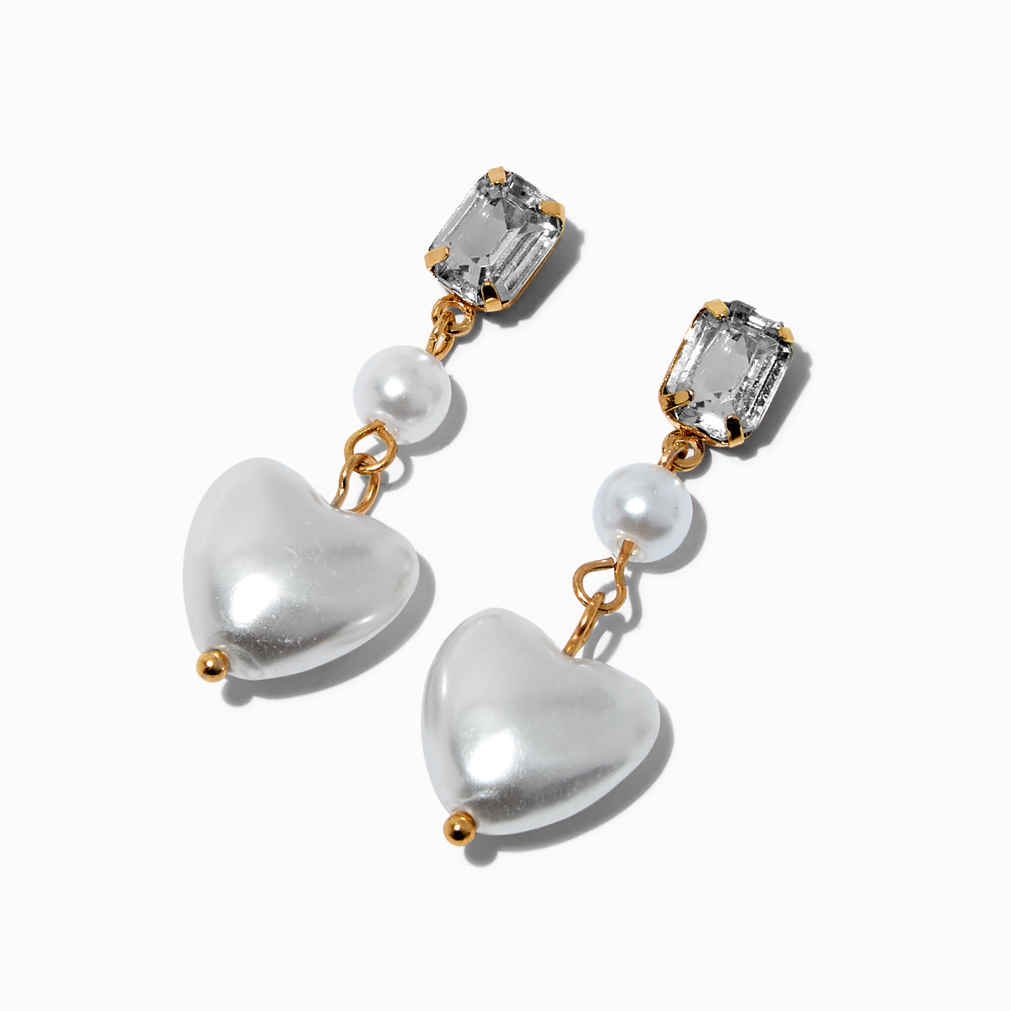 Pearl Heart Linear Drop Earrings,