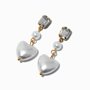 Pearl Heart Linear Drop Earrings,